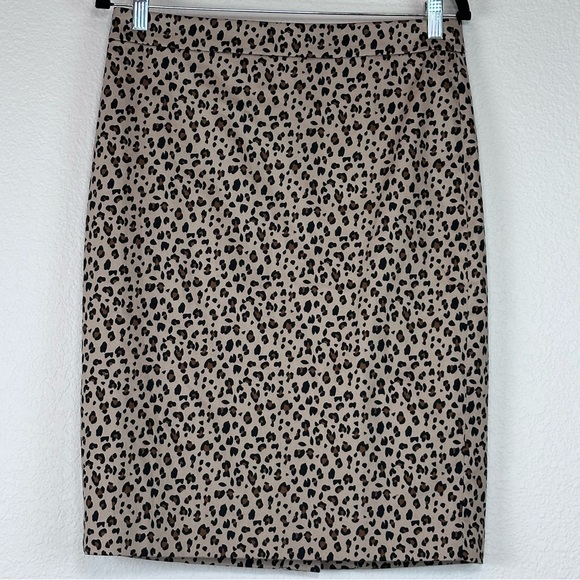 J. Crew No.2 Cotton‎ Blend Fully Lined Leopard Print Pencil Midi Skirt Size 6